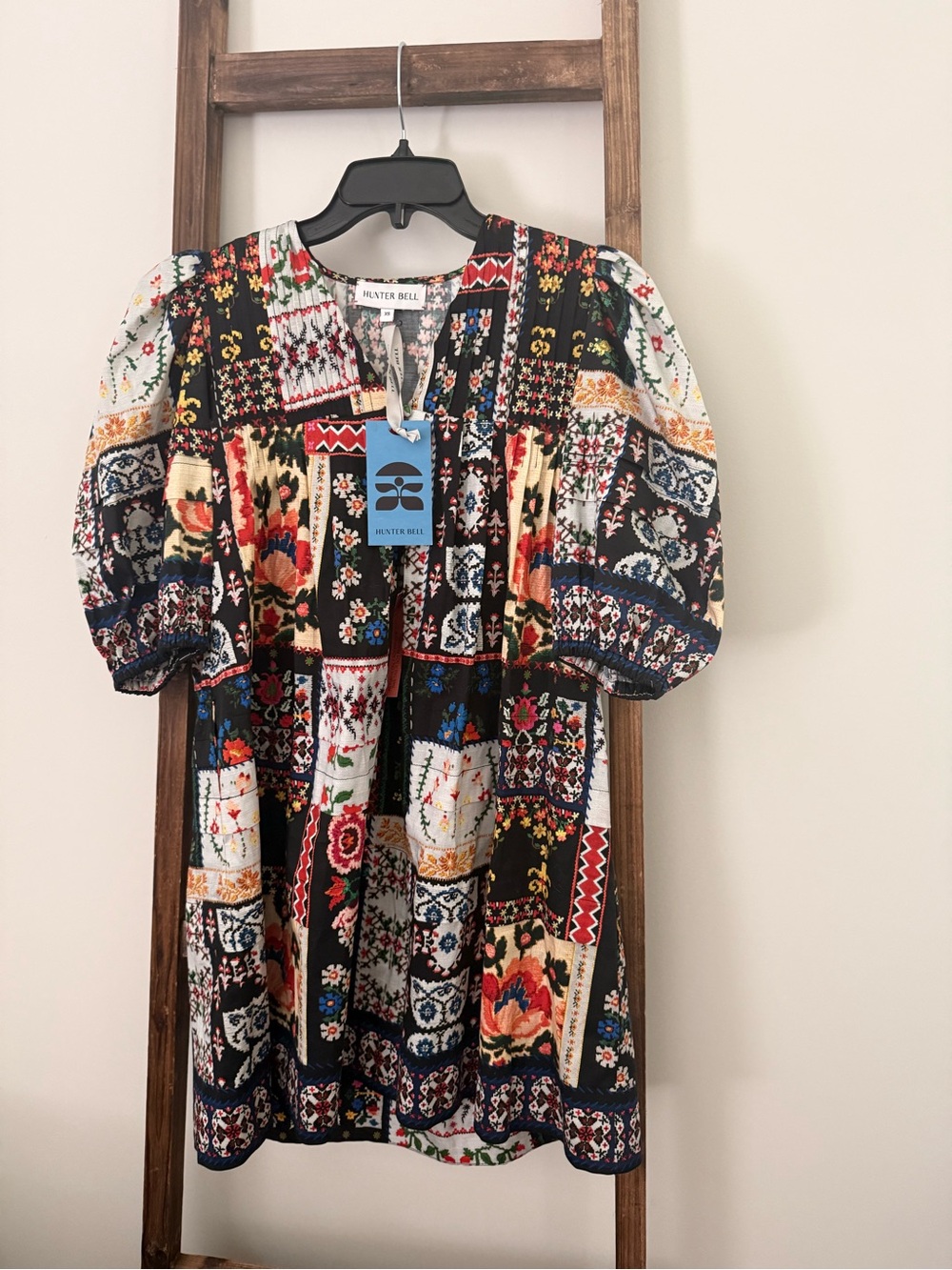 HUNTER BELL Black Multi Patchwork Floral Mini Dress